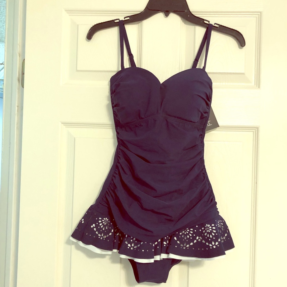 Old style navy blue swimsuit dress